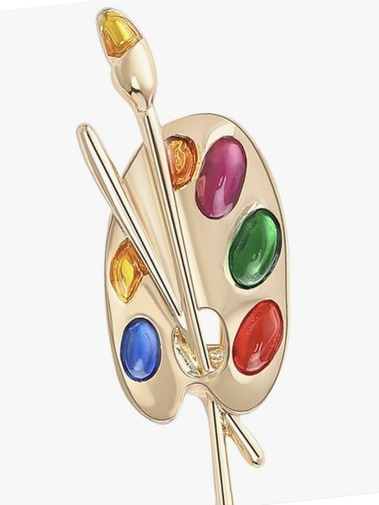 Jewelry - Gold Artist Palette Lapel Pin with Multicolor Rhinestones